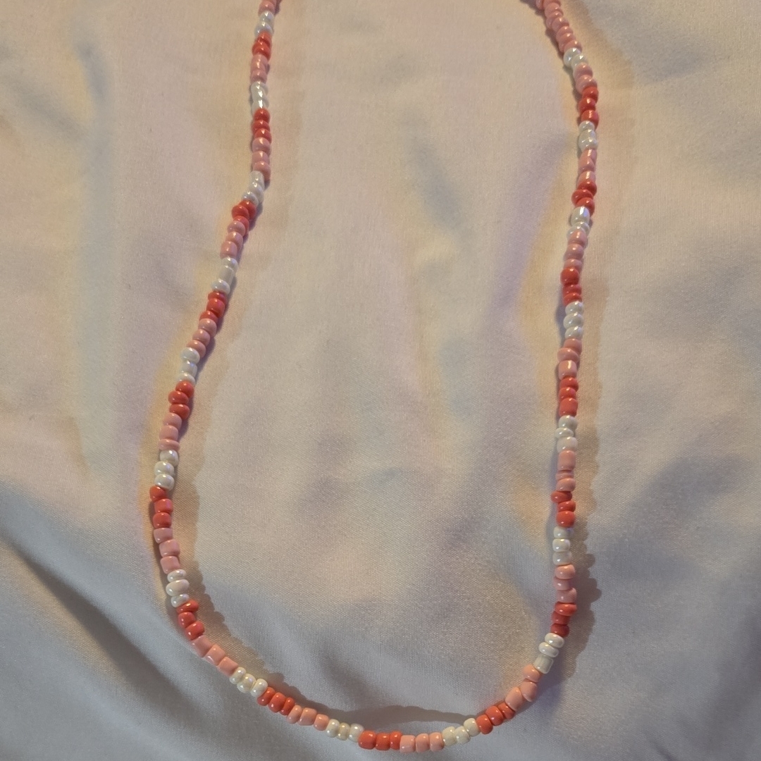 Pink And White Beaded Necklace
